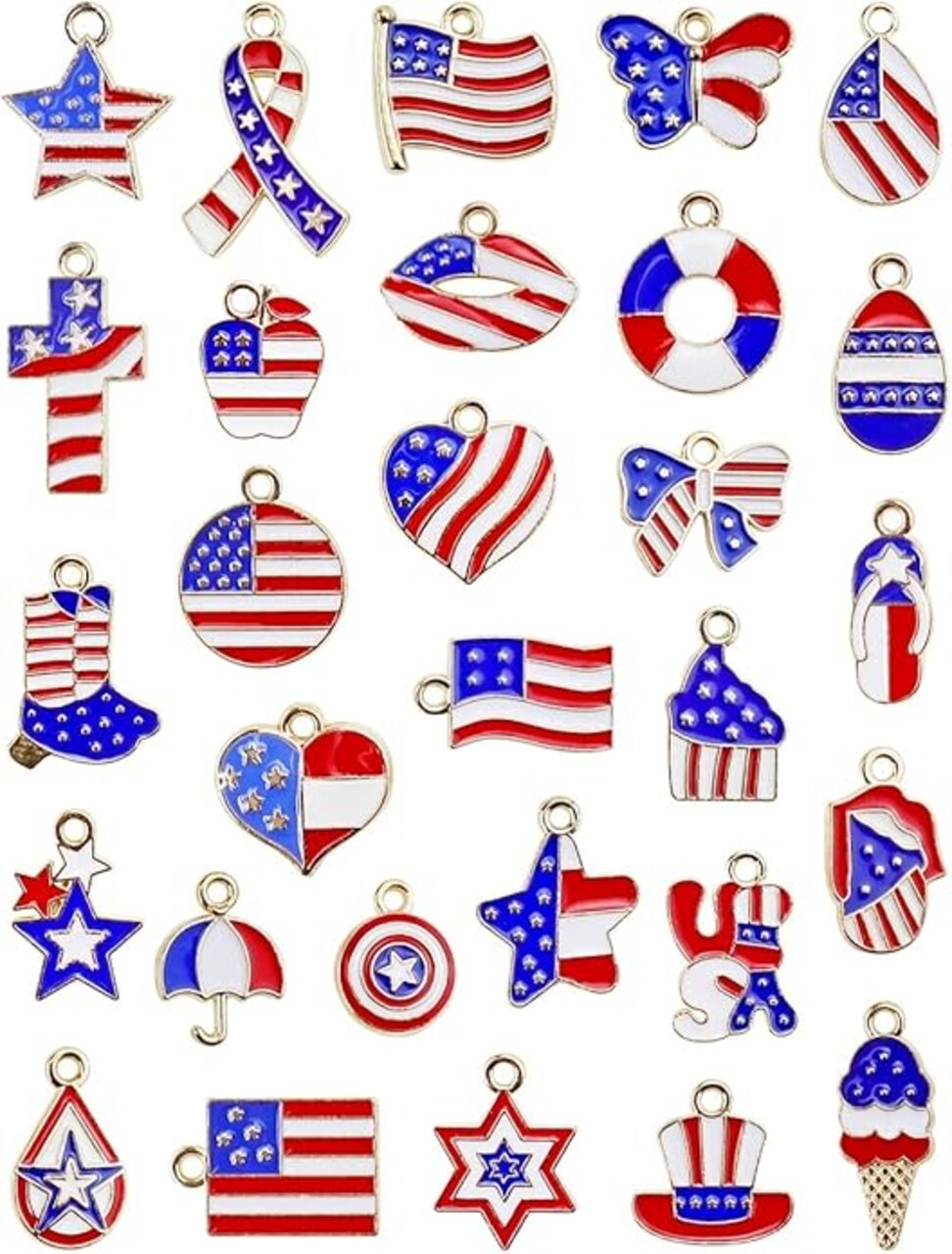 29PCS Independence Day Charms, Patriotic 4th of July Red White Blue American Flag Charms for Bracelets Necklaces Jewelry Making, 29 Styles